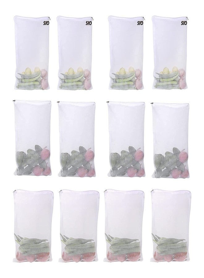 Sio Reusable Vegetable Storage Bags for Refrigerator - Breathable Mesh Produce Organizers for Fresh Fruits & Veggies - Zippered Fridge & Freezer Bags for Easy Food Storage Pack of 12 - Image 4